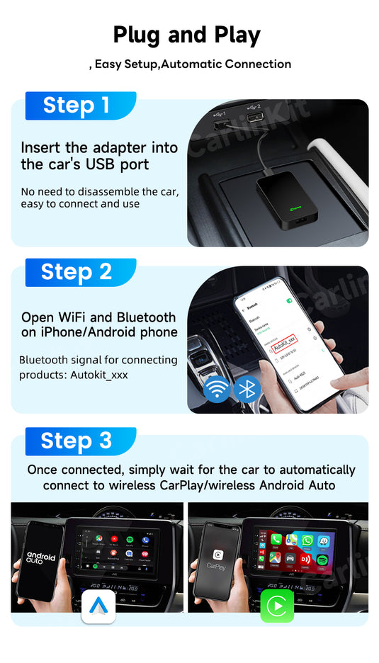 CarlinKit 5.0 Wireless CarPlay Android Auto Adapter 2 in 1, Compatible with Cars has CarPlay and Android Auto, Wired to Wireless