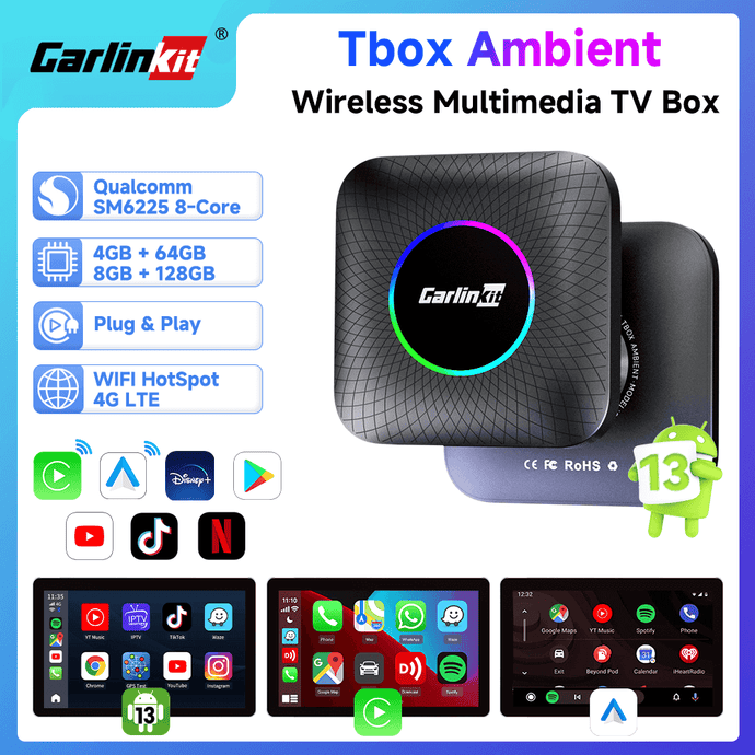 Tbox Ambient LED - SM6225 - Carlinkit Multimedia Video Ai Box - 3-In-1 Wireless Adapter System - Wireless Carplay & Android Auto Adapter main pic
